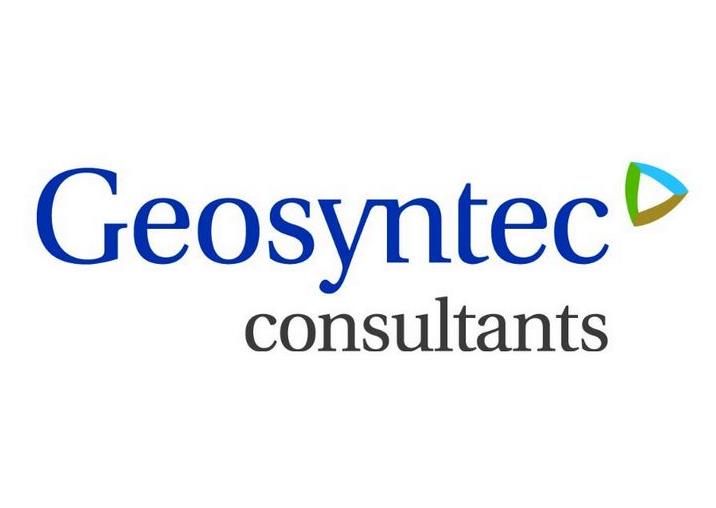 Company logo for Geosyntec Consultants featuring the brand name with a small triangular graphic element on a white background.