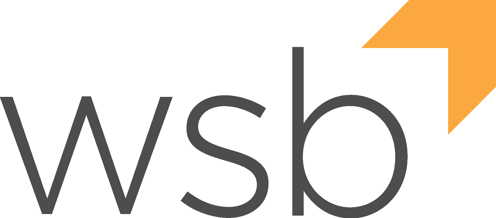 WSB logo featuring lowercase text and an orange upward-pointing arrow.