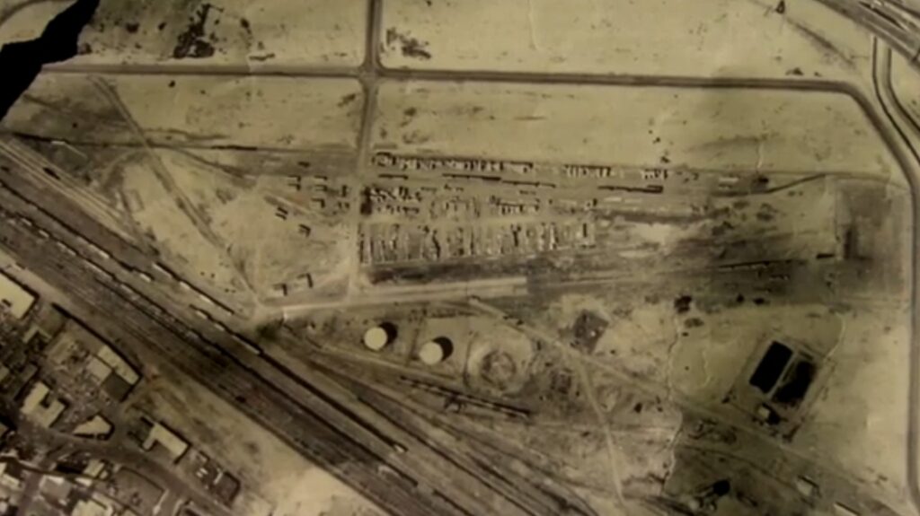 Historic aerial view of the Union Pacific Railyard 