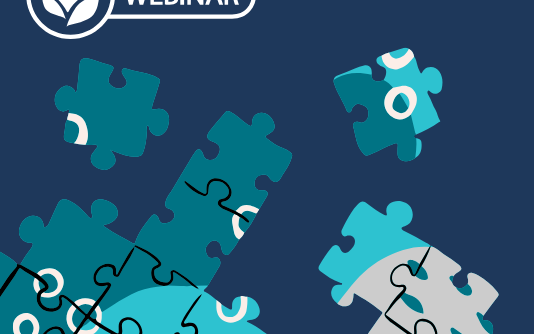 Puzzle piece graphics layout on a blue banner for a brownfield funding Match Maker webinar.